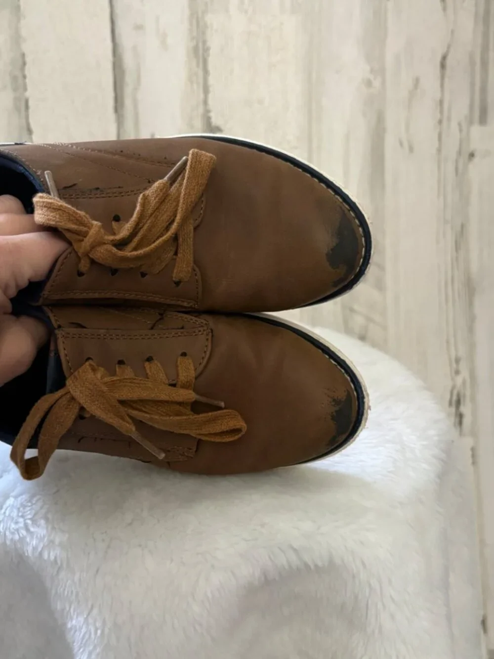 Cat & Jack Little Boys Size 2 Lace Up Brown Casual Shoes Rubber Soles